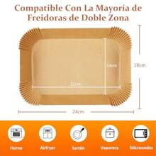 R's 100Pzs Papel para Freidora de Aire Rectangular 22x14cm Forro de Papel Desechable para Air Fryer de Grado Alimenticio Papel para Hornear Antiadherente para Hornos Microondas y Sarté - como en la foto - Ver 5