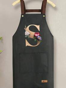 可调节肩带围裙,带实用口袋,可定制花卉和字母 A-Z 印花,男女通用,耐用围兜式肩带,颈部和腰部系带均可调节,大口袋,可水洗,防污,适用于厨房、美发师、园艺、厨师、美容学校、婚礼、派对等场合 - 优雅背景 - 彩色 - 查看 8