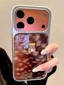 Luxury Autumn And Winter Leopard Print Little Bear Silvery Plating Frame Phone Case Compatible With IPhone 17 16 15 14 13 Pro Max Shockproof Back Cover Gifts - Leopard Print Bear - View 2
