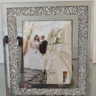 DEENZ Crushed Crystals Photo Frame Silver Mirrored Crushed Jewel Crystal Diamante Picture Frame (6x4 Inch)
