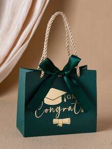 2/10/30个装毕业帽印花礼品袋，带编织绳提手，5.6 x 2.4 x 4.7 英寸迷你烫金印花礼品袋，带蝴蝶结丝带，毕业派对回礼袋，派对礼品盒（绿色、酒红色、黑色） - 彩色 - 查看 16