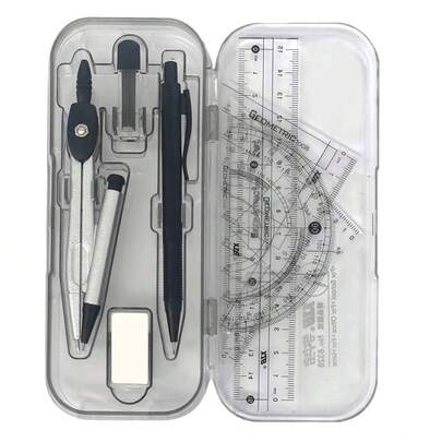 8ชิ้น ชุดวงเวียนและไม้บรรทัดเรขาคณิตพลาสติกใส - ชุดเครื่องมือวาดภาพ, ประกอบด้วยโพรแทรกเตอร์, ไม้บรรทัดสามเหลี่ยม และยางลบ, เหมาะสำหรับโรงเรียนและโครงการศิลปะ, อุปกรณ์Back To School