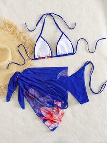 Bộ bikini nữ gợi cảm, ngọt ngào, dây mảnh, in họa tiết hoa, kèm váy rời, kiểu dáng nghỉ mát biển mùa hè, phong cách mùa hè. - Nhiều màu - Xem 2
