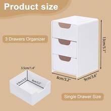 1个迷你三抽屉收纳盒 - 多功能白色小型收纳盒，适用于办公用品、化妆品、珠宝和浴室用品 - 白色 - 查看 2
