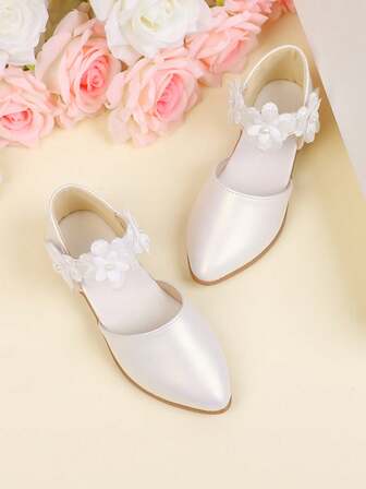 Girls' Sweet Princess Shoes, New Spring/Summer Fashion White Lace Flower Design, Suitable For Parties, Photoshoots, Outdoor Activities, Weddings And More, Fashionable Children's Flat Shoes