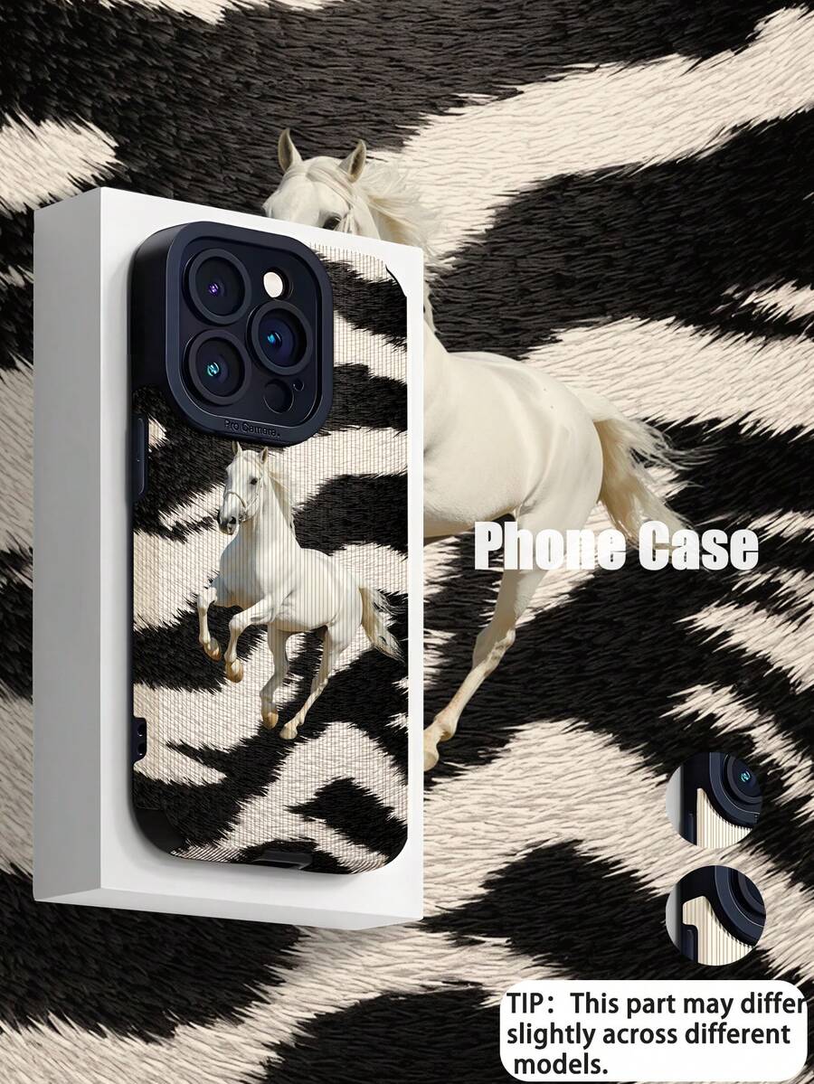 1pc Fashion Zebra Stripe Running Horse Pattern Vertical Faux Leather Soft Protective Phone Case, Compatible With Apple And Phones 17/17AIR/17PRO/17PROMAX - Multicolor - View 1