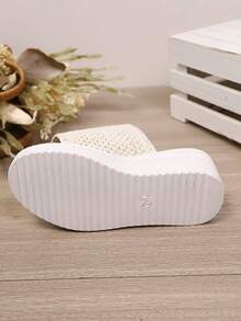 1 Pair Women's Woven Platform Wedge Heel Summer Slide Sandals