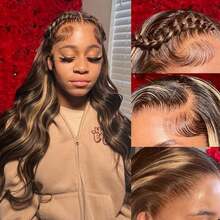 NARNI 36 Inch Honey Blonde Ombre Lace Front Wig Human Hair 250 Density Highlight Body Wave Lace Front Wigs Human Hair Pre Plucked Glueless Wig 13x4 HD Lace Frontal Wig For Women 4/27 Colored Human Hair Wig Brazilian Human Hair Wig With Baby Hair - 強調 - 查看 6