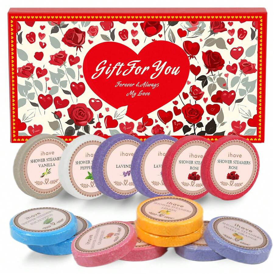 14片装浴室蒸汽浴片（沐浴泡腾片）自我护理套装，送给女性、母亲、妻子、女友的贴心礼物之选 - 彩色 - 查看 1