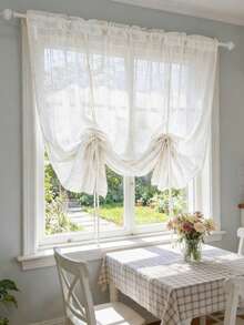 1 件波西米色条纹系带窗帘，适用于厨房、浴室等，可遮光，半截窗帘，可调节高度，短款薄纱，适合咖啡厅等家居装饰，杆袋式设计。 - 米色 - 查看 9