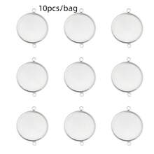 Bộ 10 khay mặt dây chuyền đôi bằng thép không gỉ đính đá, đế đính đá hình tròn đôi hàn chắc chắn, mặt dây chuyền hình đĩa tròn nhiều kích cỡ, đế làm mặt dây chuyền vòng cổ, vòng tay, đồ dùng làm trang sức DIY. - Pallet treo đôi - Xem 14