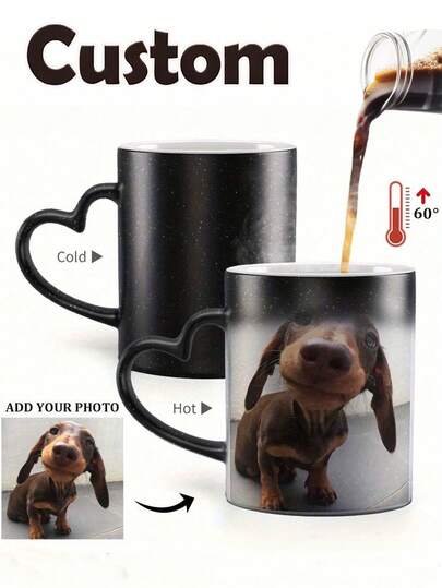 Customizable Color Changing Mug, Personalized Photo Coffee Cup, Heat Sensitive Color Changing, Personalized Photo Anniversary Commemorative Mug, Housewarming Gift, Valentine's Day Gift, Anniversary Gift, Graduation Gift, Cute Customized, Personalized, Unique Ideal Gift, For Boyfriend, Girlfriend, Anniversary, Valentine's Day, Mother's Day, Birthday, Children's Day, Father's Day, Graduation, Wedding, Housewarming, Home Decor