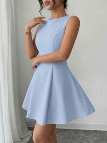 Women's Summer Dresses Elegant Sleeveless Boat Neck A Line  Formal Cocktail Party Wedding Guest Graduation Vacation Mini Light Blue Dress Club Outfits For Women - 淺藍色 - 查看 5