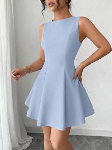 Women's Summer Dresses Elegant Sleeveless Boat Neck A Line  Formal Cocktail Party Wedding Guest Graduation Vacation Mini Light Blue Dress Club Outfits For Women - 淺藍色 - 查看 4