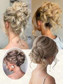 金色凌乱发髻假发片，波浪卷发发圈，合成发髻马尾辫接发，厚实盘发假发片，女士 - 彩色 - 查看 5