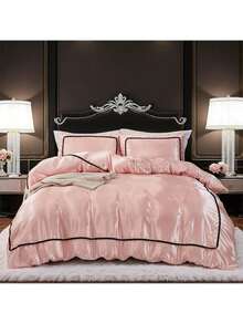 Satin Comforter Set 7 Pieces Bed In A Bag Luxury Polyester Satin Bedding Set With Comforter Pillowcases And Sheets Sets Pompoms Design Super Soft Silk Like Silky Satin Bed Set For All Season - Pink - View 13