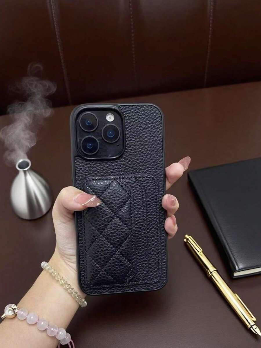 Litchi Texture Protective Phone Case Compatible With Iphone 13 Pro Max, 14 Pro Max, 15 Pro Max, 16 Pro Max, 17 Pro Max, Anti-Drop - Black - View 1