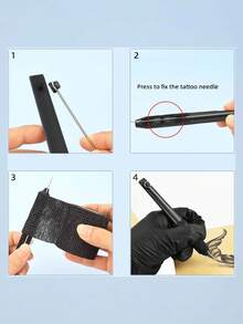 1 bucăți din fiecare ace lungi universale pentru tatuaj, imprimate 3D, din plastic, de unică folosință, cu culori mixte, negre, verzi și galbene, stilouri pentru tatuaj lucrate manual + 2 bucăți de bandaj negru din material nețesut