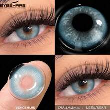 EYESHARE 1 Pair Colored Contact Lenses For Eyes Fashionable Blue Lenses For Brown Eyes Colored Contact Lenses For Green Eyes Colorful Makeup For Gray Eyes Annual Wear Contact Lenses - No Prescription, 14.2mm - VENICE-BLUE - 查看 8