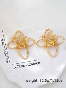 زوج من أقراط قطرة الزهرة المعدنية الذهبية المبالغ فيها بطراز قديم للنساء، مجوهرات أنيقة مناسبة للارتداء اليومي والمناسبات والحفلات والولائم، هدية للأصدقاء - الذهبي - مشاهدة 5