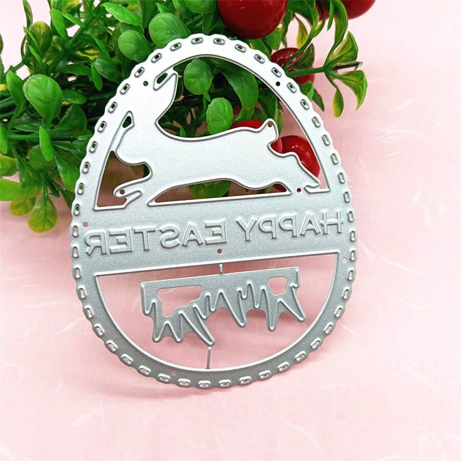 复活节兔子复活节彩蛋碳钢金属模具 DIY压花蚀刻模具 - 銀 - 查看 1