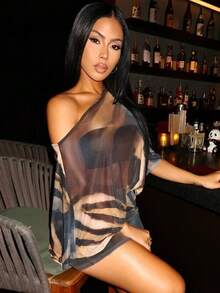2 Piece Sets Women  Christmas Outfit Women Winter Clothes For Women Winter Clothes For Women Two Piece Sets A Two-Piece Set Featuring A Sexy Women's Claw-Printed Off-The-Shoulder Top And A Body-Hugging Skirt - Màu Khaki - Xem 4
