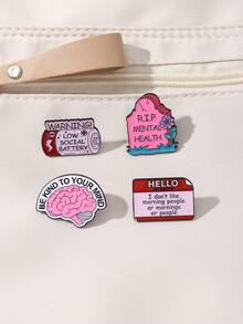 1/4枚 心理健康、低社交能量翻领别针、创意装饰皮带扣、合金油滴徽章服装配饰、趣味徽章、胸针徽章、帽针、背包徽章、包包挂饰 - 彩色 - 查看 7