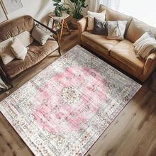 Pink Floral Vintage Pattern Area Rug Washable Rug Vintage Traditional Floor Cover Foldable Thin Retro Accent Indoor Non Slip Carpet Print Mat Bedroom Living Room Bathroom Home Decor Large Carpets Dining Room Rug Kitchen Rugs For Entryway - A - Xem 2