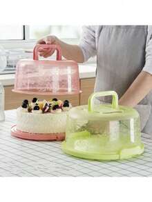 1pc Cake Storage Box Round Handheld Cupcake Container Cake Box Plastic Bar Kitchen Tool Birthday Supply - Multicolor - View 5