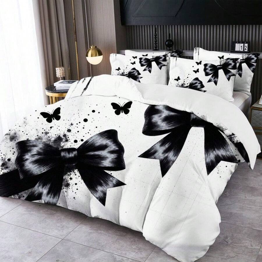 Bộ ga trải giường in hình nơ số 2/3 món (1 ga trải giường + 1/2 vỏ gối, không bao gồm chăn bông), mềm mại và thân thiện với da, phù hợp cho phòng ngủ, ký túc xá, khách sạn, mọi mùa, phù hợp với giường đơn/đôi/nữ hoàng/vua/đơn, bộ quà tặng giường ngủ cho bố mẹ và bạn bè - trắng - Xem 1