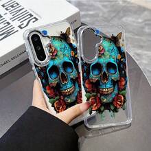 Funda de teléfono impresa Día de los Muertos, compatible con Samsung S25/S24/S23/S22/S21/S20 y modelos de la serie A, se adapta a  17/16/15/13/12/11 Pro Max, para modelos MOTO y vivo, adecuada como regalo de San Valentín para mujeres. - transparente - Ver 1