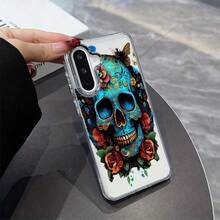 Funda de teléfono impresa Día de los Muertos, compatible con Samsung S25/S24/S23/S22/S21/S20 y modelos de la serie A, se adapta a  17/16/15/13/12/11 Pro Max, para modelos MOTO y vivo, adecuada como regalo de San Valentín para mujeres. - transparente - Ver 2