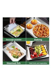 1个/5个装不锈钢托盘，适用于烧烤、烘焙、烤制和蒸煮。平底设计，兼具食物储存功能。家居厨房/餐具/托盘