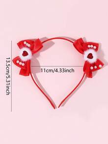 1pc Valentine's Day Hair Bows For Girls- Sweet Bow Princess Hairband For Teens, Red Imitate Rhinestone Heart Satin Hair Accessories For New Year 2026, Proms, Partiy Headband, Holiday Party Headpiece - Multicolor - View 6