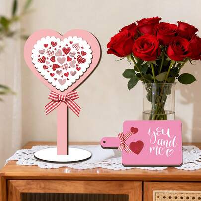 Letrero de mesa para San Valentín, decoración con lazo, corazón de madera, adorno de escritorio, centro de mesa para bodas y fiestas.