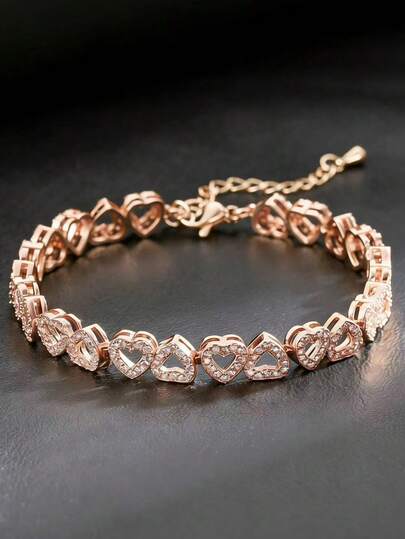1 pieza Pulsera ajustable con forma de corazón de circonita cúbica de lujo, regalo elegante y brillante minimalista para la novia