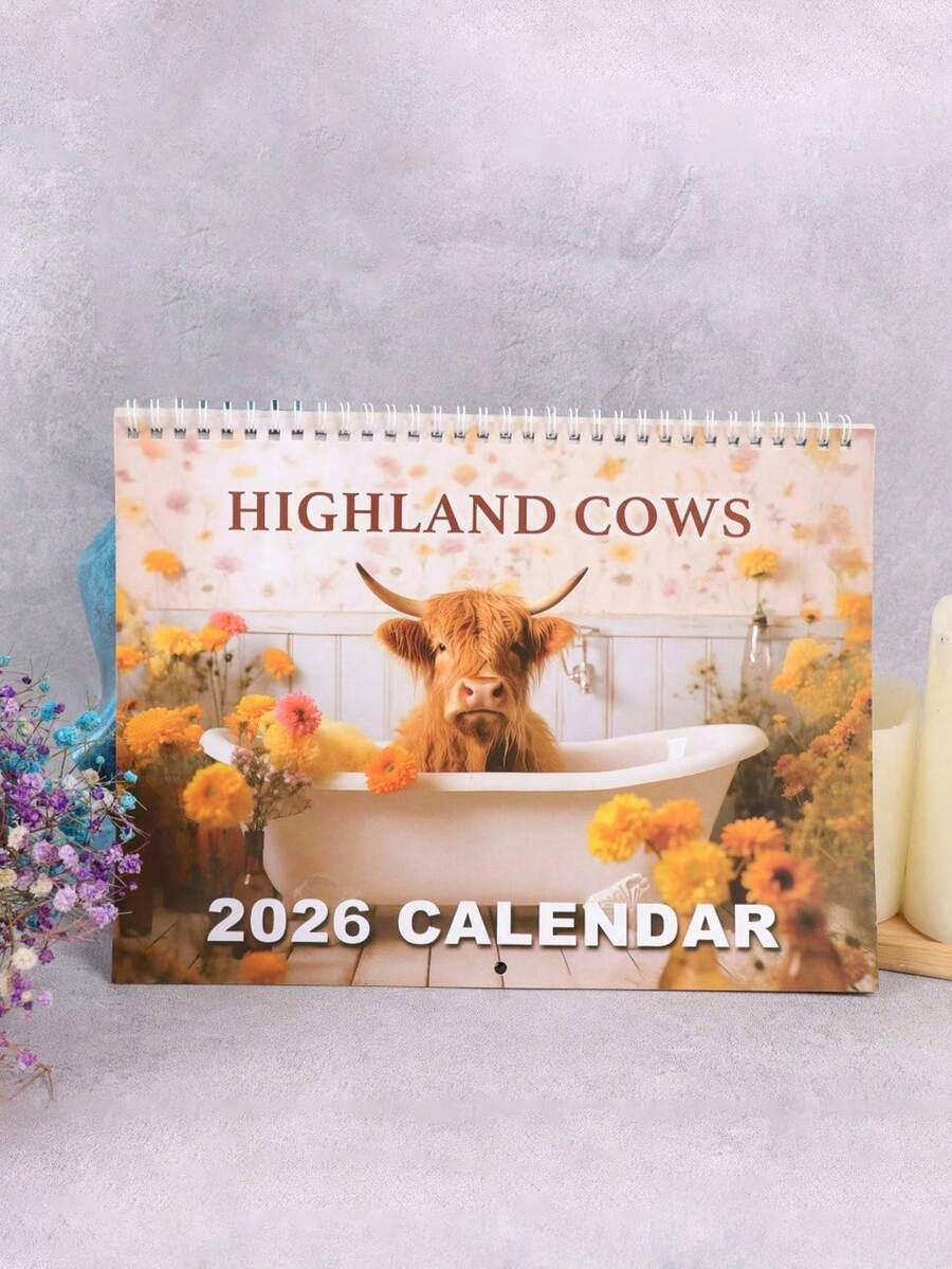 2026 Scottish Highland Cow Calendar - Rustic Farmhouse Style Wall Decor & Monthly Planner, 12 Month Hanging Calendar, 2026 Scottish Highland Cow Calendar For Animal Lovers