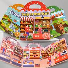 1 Set Handheld Jelly Stickers, Suitable For Quiet Books, DIY Fun Children's Tent Scenes, Early Education Cognitive Picture Books, Various Fun Themes, Shape Matching, Scene Matching, Effectively Enhancing Cognitive Ability And Imagination - Multicolor - View 6