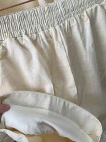Two-Piece Linen Shirt And Shorts Set, Lined With Elastic. Summer Vacation: Perfect For Celebrating Christmas, New Year's Eve And New Year In Brazil! - 亞麻白 - 查看 2