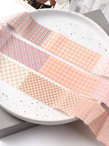 FULL BEAUTY 10片粉色美甲贴纸，格子几何条纹图案，美甲装饰