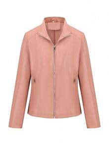 Áo khoác nữ cỡ lớn Giolshon thời trang thường ngày, phù hợp cho việc đi lại và chụp ảnh đường phố, áo khoác giả da cho mùa thu/đông và xuân, màu hồng. - Hồng - Xem 6