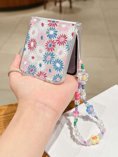 1PC Fashion Matte PC Material Cute Kite Daisy Flower Element Folding Phone Case, Paired With Same Color Bracelet, Can Protect And Prevent Falling: SamsungGalaxy Zflip 3/Zflip 4/Zflip 5/Zflip 6/Zflip 7/ Find N3 Flip/ Razr 50 Ultra/ Razr 60 Ultra/ Razr 60/ Razr 50/XiaomiMIX Flip/Galaxy Z Flip7 FE