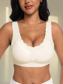 Women's Light, Breathable, Cooling Ice Silk Lace Bra With Gathered Chest And Seamless Sleep Underwear, Lingerie - Beige - View 11