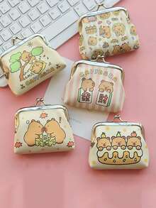 1pc Cute Capybara PU Coin Purse, Cartoon Mini Earphone Case, Coin Pouch