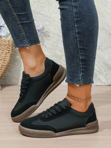 Women's Casual Sneakers, Flat, Lightweight, Comfortable For Fitness Walking And Skateboarding - Black - View 1