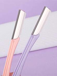 不锈钢直剃眉刀，男女通用，可去除眉毛和面部毛发，配有保护盒，便携旅行设计，美容护理工具，化妆配件，女士礼物 - 彩色 - 查看 3