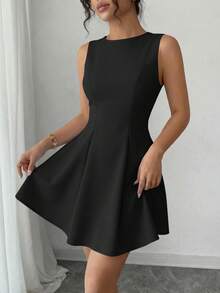 PRETTYGARDEN Women's Summer Dresses Elegant Sleeveless Boat Neck A Line  Formal Cocktail Party Wedding Guest Graduation Vacation Mini Dark Green Dress Club Outfits For Women - 黑色 - 查看 2