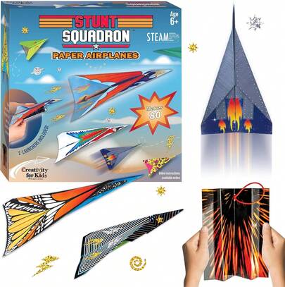 TendenciaCreativity for Kids Stunt Squadron Fold & Launch Aviones de papel: crea 80 aviones de papel, kit de ciencia STEM para niños, kit de manualidades de avión para niños, regalos y juguetes para niñosCalidad premium