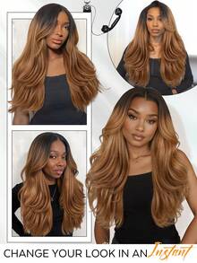 波浪Yaki U型假发 26英寸 合成V型半假发 适合自然卷曲直发 波浪长假发 无胶易戴(T1B/30) - 彩色 - 查看 10