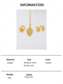 非洲镀金首饰套装 - 项链、吊坠、耳环、戒指，适合女性，法式迪拜派对、新娘、婚礼、妻子礼物